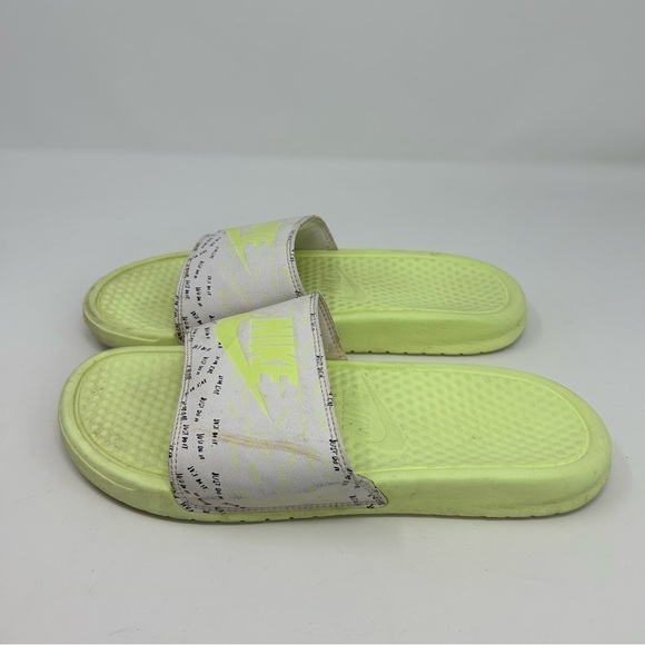 Nike Benassi Just Do It Highlighter Yellow & White Comfort Slide Sandal Size 10 - Picture 5 of 10